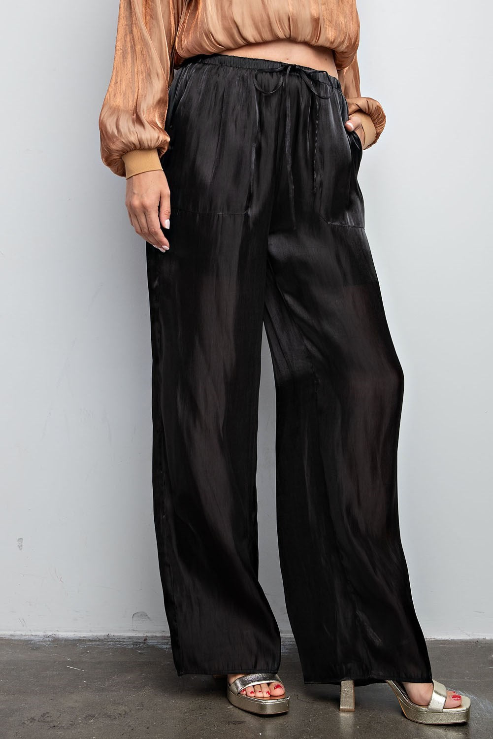 Black Shimmer Wide Leg Pant