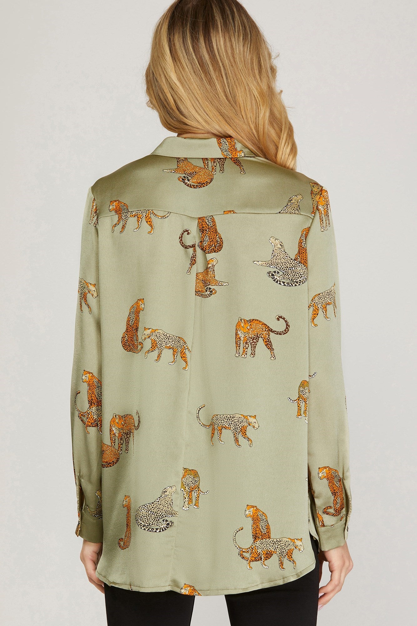 Leopard Satin Shirt - Olive