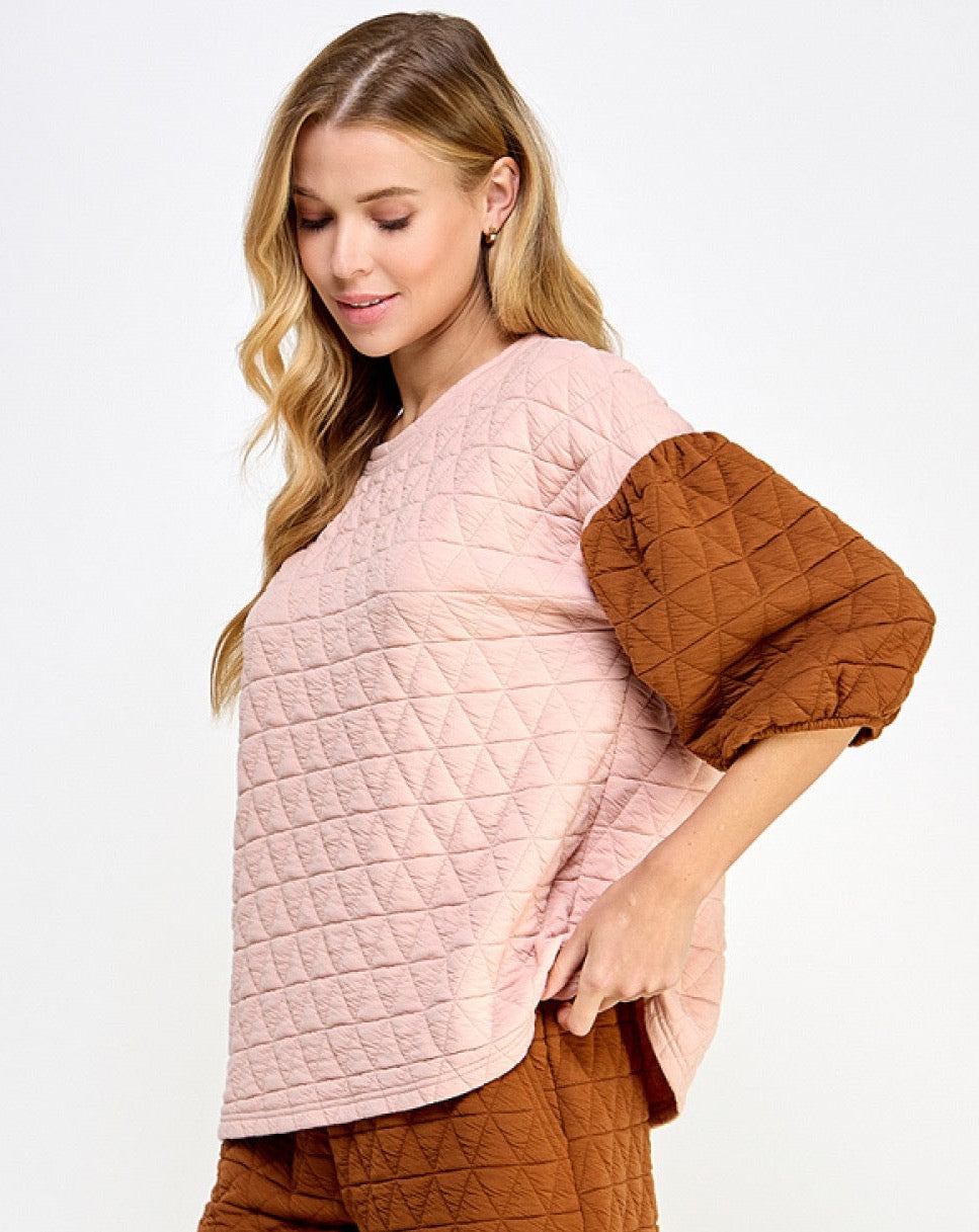 Blush & Rust Elevated Casual Quilted Top
