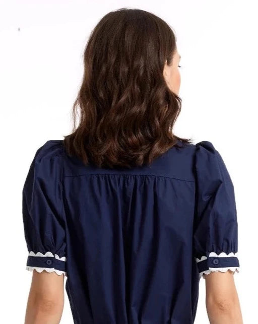 Navy RigRag Trim Blouse