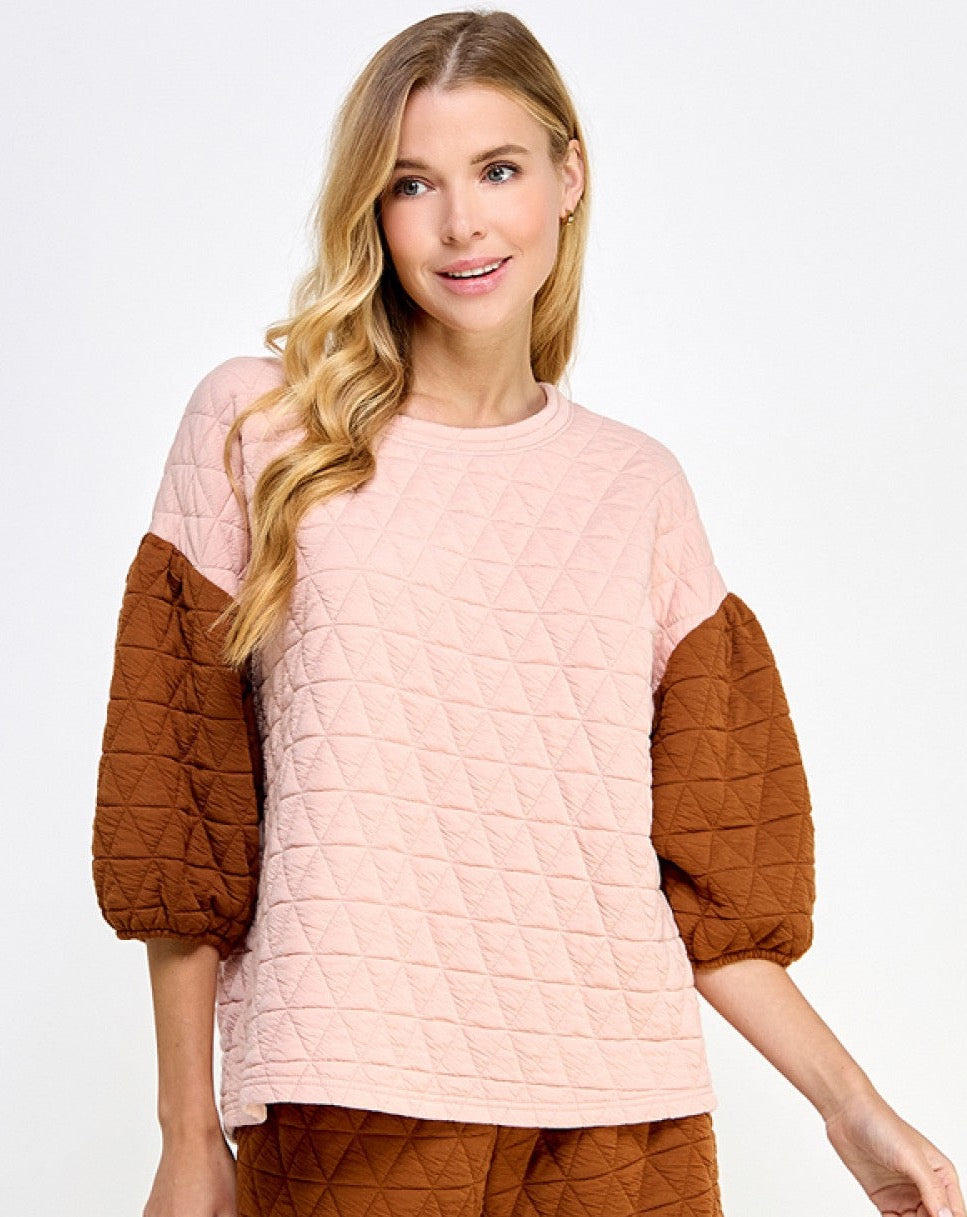 Blush & Rust Elevated Casual Quilted Top